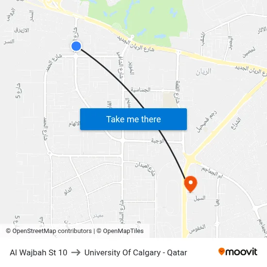 Al Wajbah Street 10 to University of Calgary - Qatar map