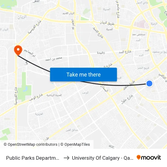 Public Parks Department to University of Calgary - Qatar map