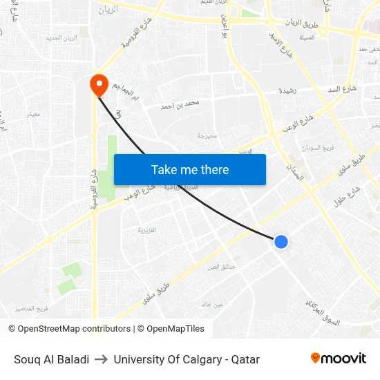 Souq Al Baladi to University of Calgary - Qatar map