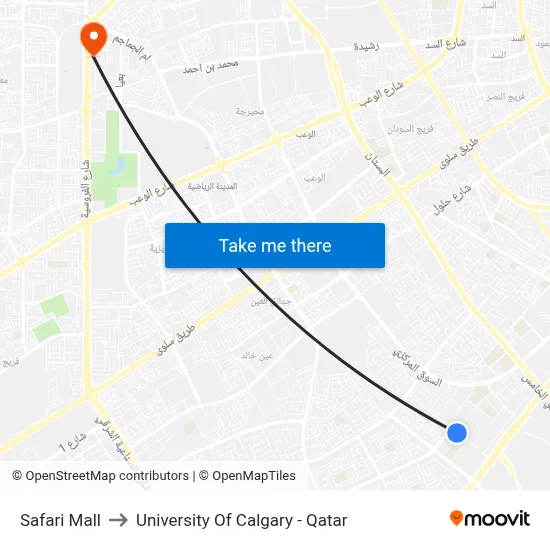 Safari Mall to University of Calgary - Qatar map