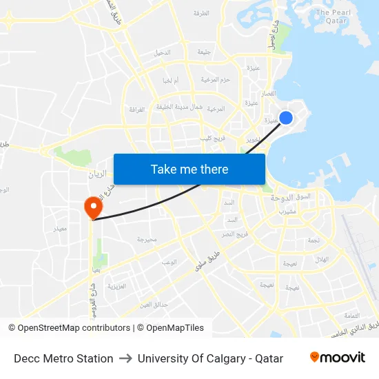 DECC Metro Station to University of Calgary - Qatar map
