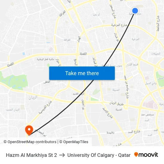 Hazm Al Markhiya Street 2 to University of Calgary - Qatar map