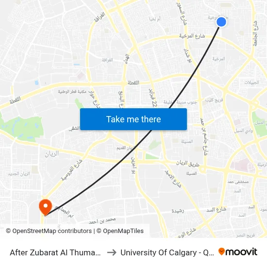 After Zubarat Al Thumam Street to University of Calgary - Qatar map