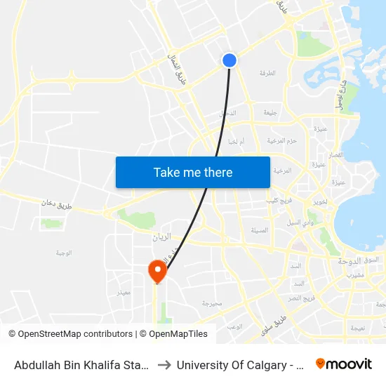 Abdullah Bin Khalifa Stadium to University of Calgary - Qatar map