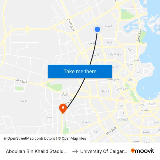 Abdullah Bin Khalid Stadium Car Park to University of Calgary - Qatar map