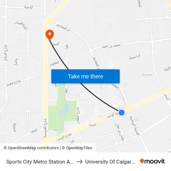 Sports City Metro Station Al Waab Street to University of Calgary - Qatar map
