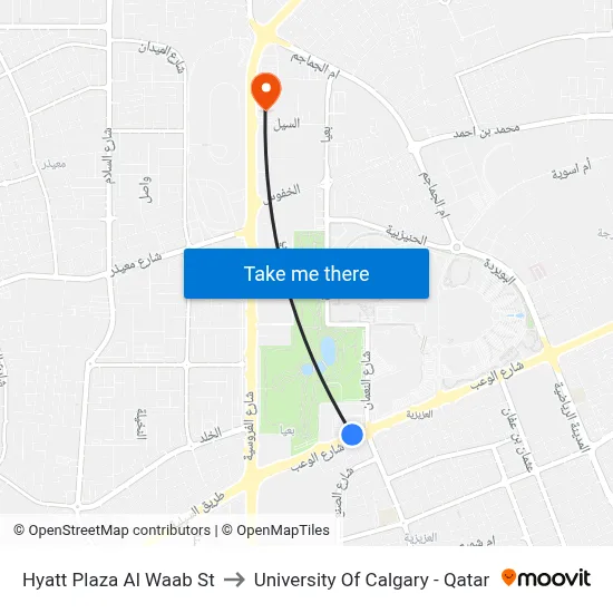 Hyatt Plaza Al Waab St to University of Calgary - Qatar map