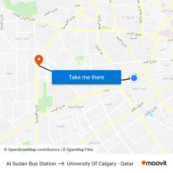 Al Sudan Bus Station to University of Calgary - Qatar map
