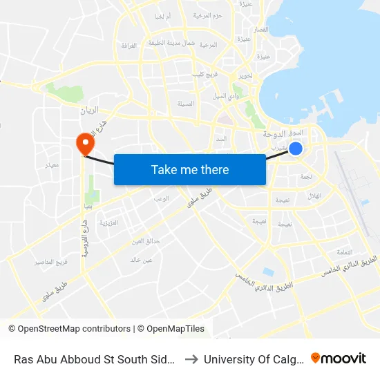 Ras Abu Abboud Street South Side Near Al Taei Street to University of Calgary - Qatar map