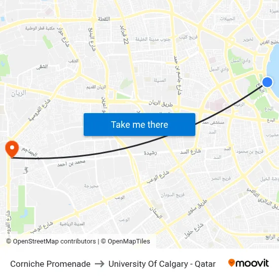 Corniche Promenade to University of Calgary - Qatar map