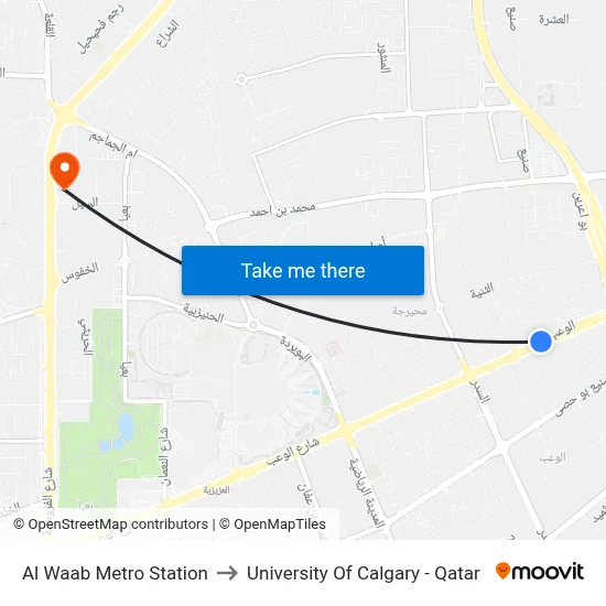 Al Waab Metro Station to University of Calgary - Qatar map