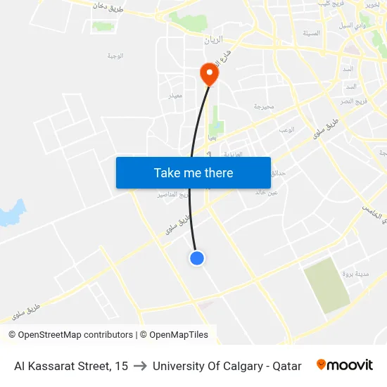 Al Kassarat Street, 15 to University of Calgary - Qatar map