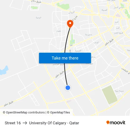 Street 16 to University of Calgary - Qatar map