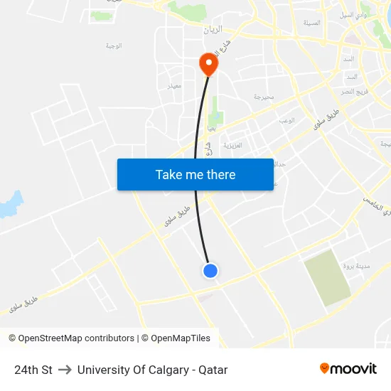 24th St to University of Calgary - Qatar map