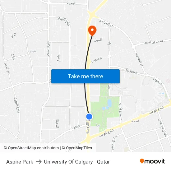 Aspire Park to University of Calgary - Qatar map