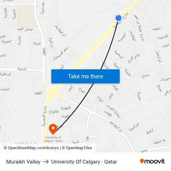 Muraikh Valley to University of Calgary - Qatar map
