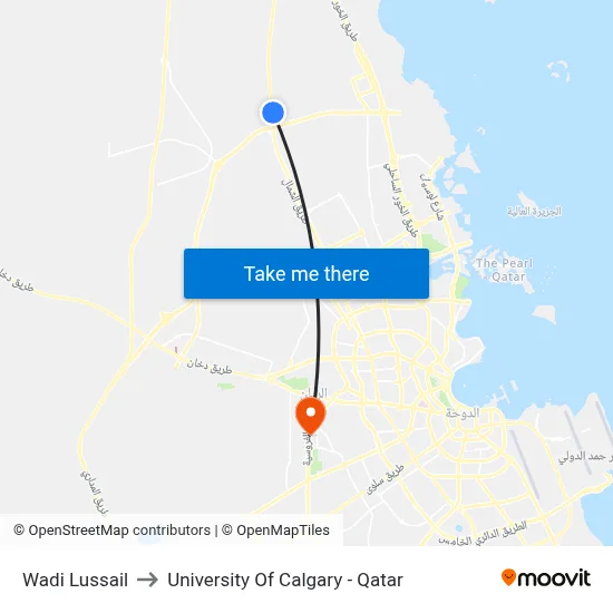 Wadi Lussail to University of Calgary - Qatar map
