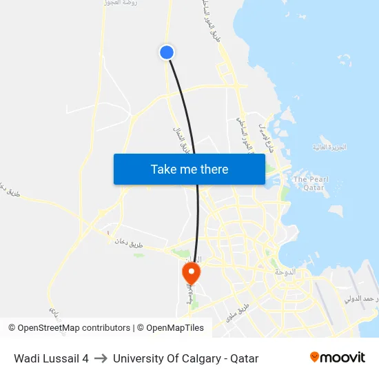 Wadi Lussail 4 to University of Calgary - Qatar map