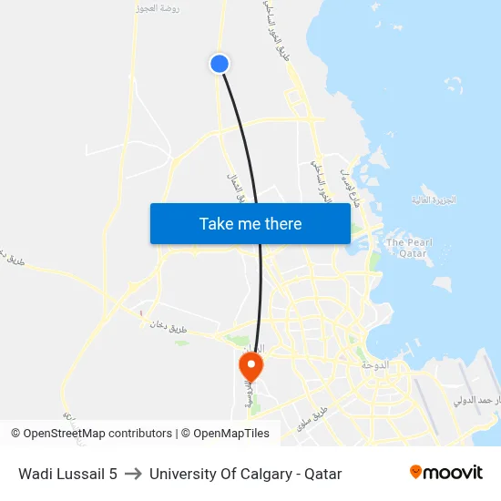 Wadi Lussail 5 to University of Calgary - Qatar map