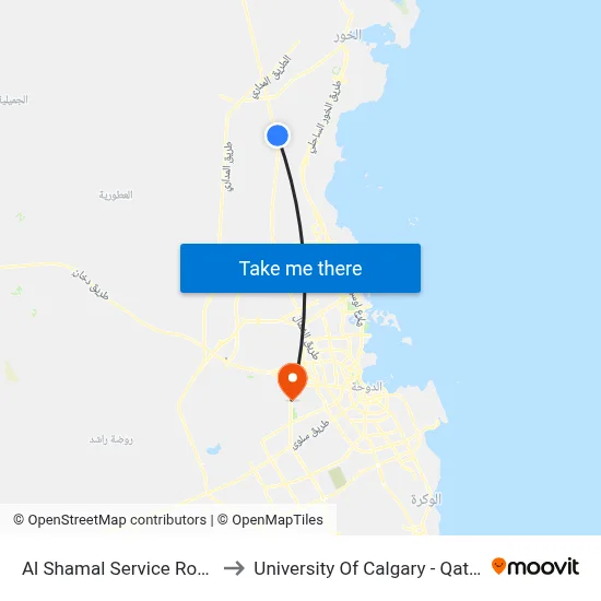 Al Shamal Service Road to University of Calgary - Qatar map
