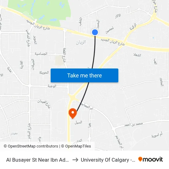 Al Busayer Street Near Ibn Adham Street to University of Calgary - Qatar map
