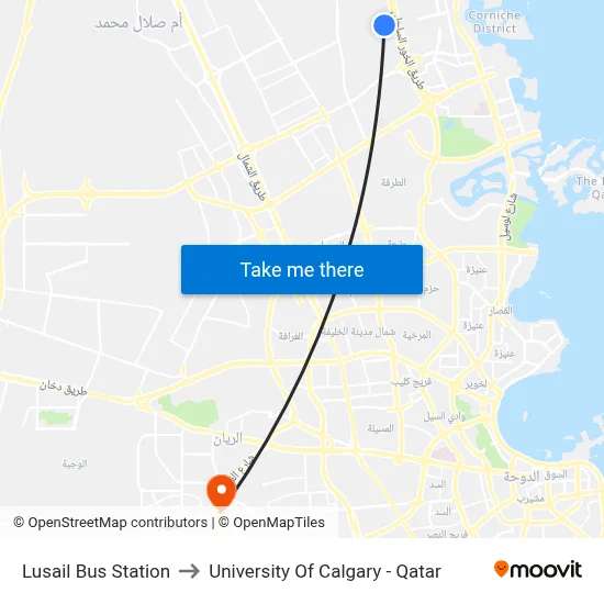 Lusail Bus Station to University of Calgary - Qatar map