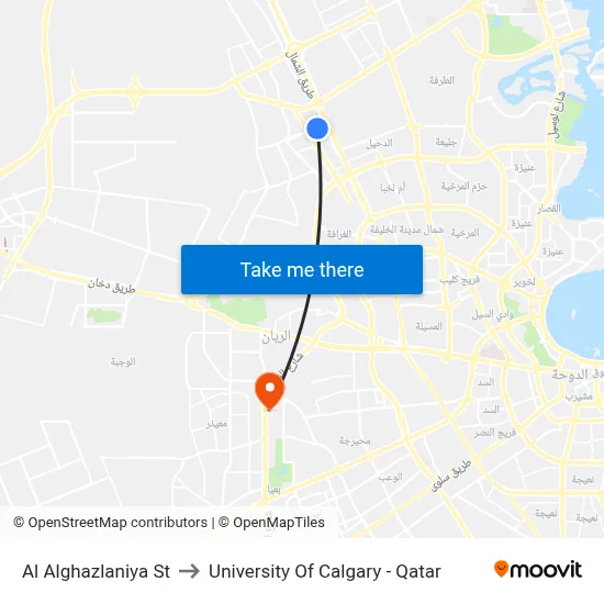 Al Alghazlaniya St to University of Calgary - Qatar map