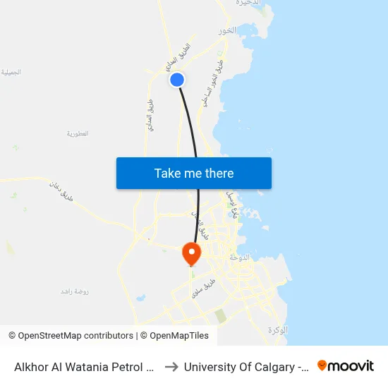 Al Khor Al Watania Petrol Station to University of Calgary - Qatar map