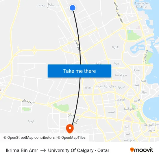 Ikrima Bin Amr to University of Calgary - Qatar map