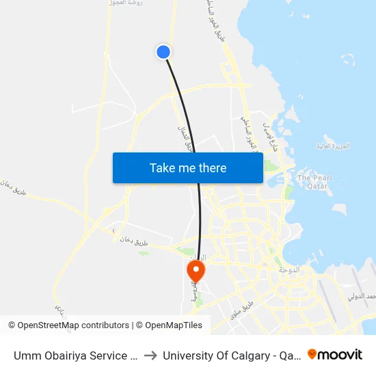 Umm Obairiya Service Road to University of Calgary - Qatar map