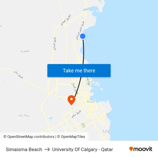 Simaisma Beach to University of Calgary - Qatar map