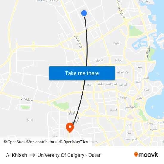 Al Khisah to University of Calgary - Qatar map