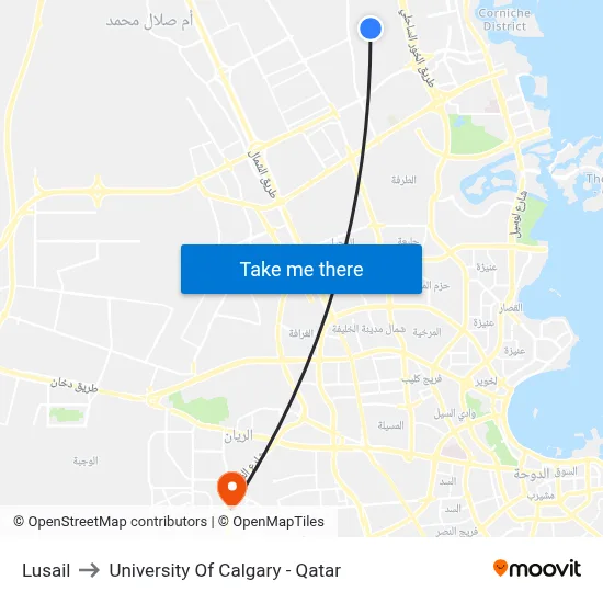 Lusail to University of Calgary - Qatar map