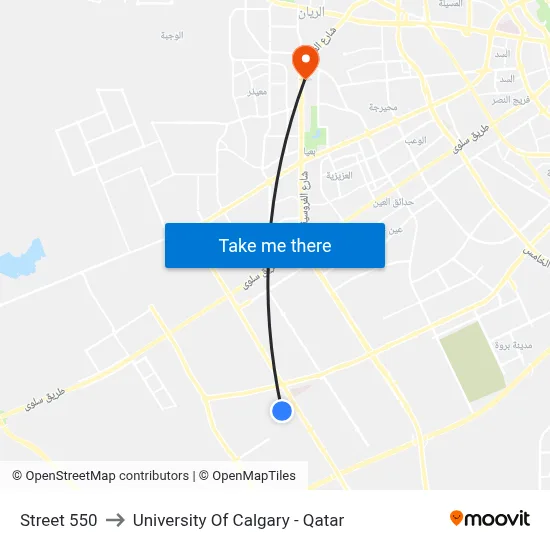 Street 550 to University of Calgary - Qatar map