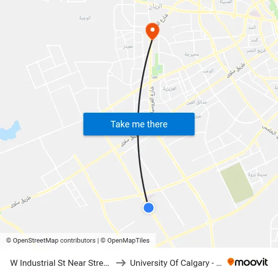 W Industrial St Near Street 551 to University of Calgary - Qatar map