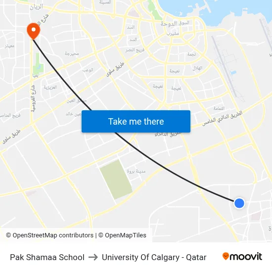 Pak Shamaa School to University of Calgary - Qatar map