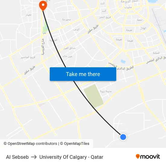 Al Sebseb to University of Calgary - Qatar map