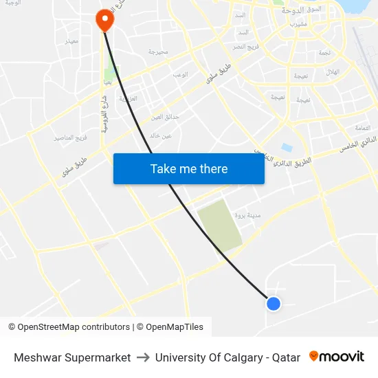 Meshwar Supermarket to University of Calgary - Qatar map
