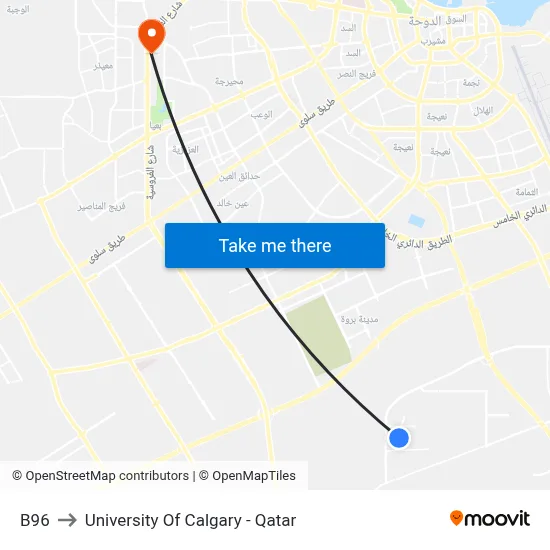 B96 to University of Calgary - Qatar map