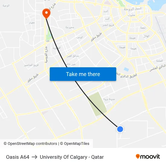 Oasis A64 to University of Calgary - Qatar map