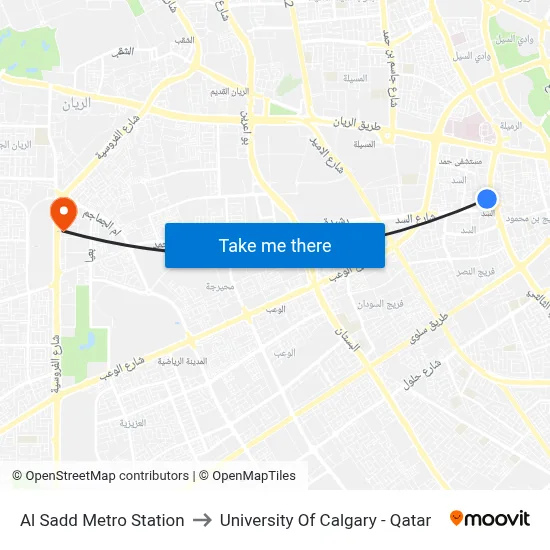 Al Sadd Metro Station to University of Calgary - Qatar map