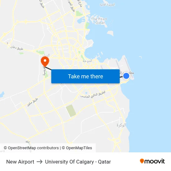 New Airport to University of Calgary - Qatar map