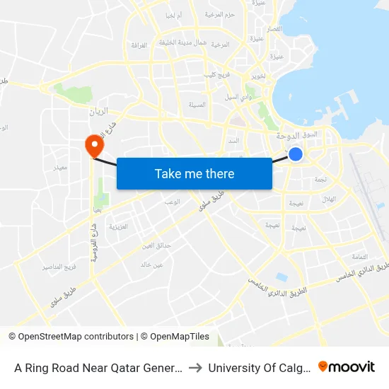 A Ring Road Near Qatar General Insurance Co to University of Calgary - Qatar map