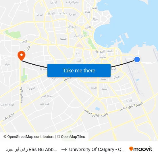 Ras Bu Abboud to University of Calgary - Qatar map