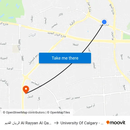 Al Rayyan Al Qadeem to University of Calgary - Qatar map