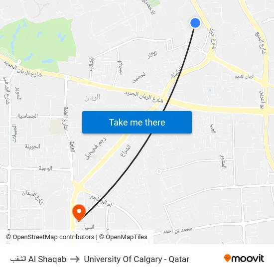 Al Shaqab to University of Calgary - Qatar map