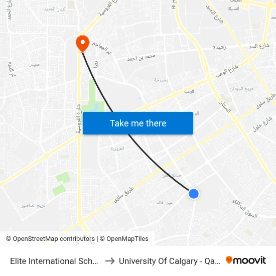 Elite International School to University of Calgary - Qatar map