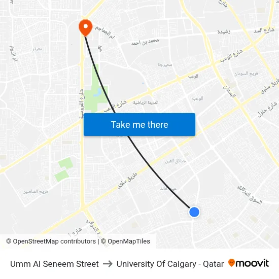 Umm Al Seneem Street to University of Calgary - Qatar map