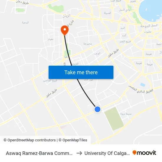 Aswaq Ramez-Barwa Commercial Avenue to University of Calgary - Qatar map