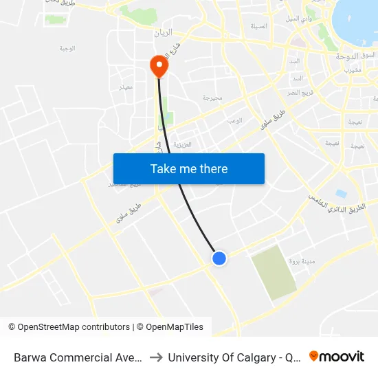 Barwa Commercial Avenue to University of Calgary - Qatar map